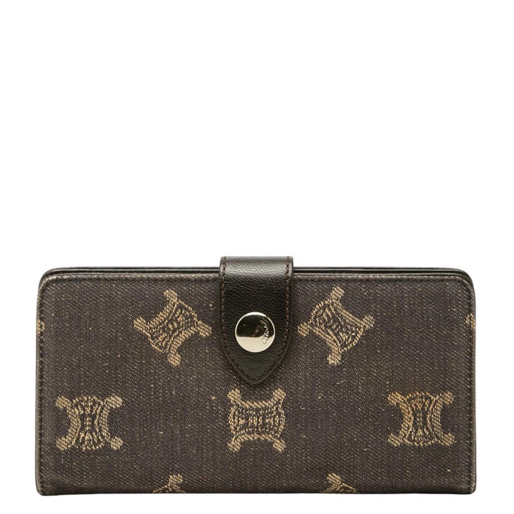 Celine Triomphe Bi fold Long Wallet Blue Gray Denim Leather